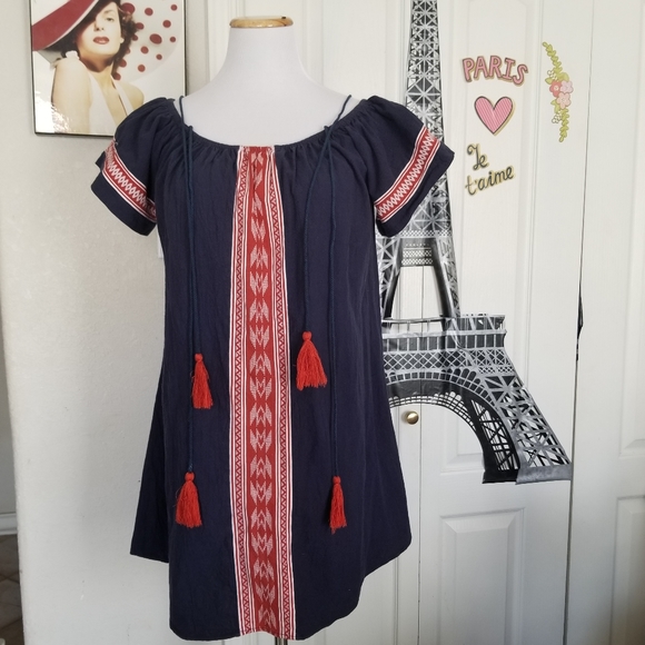 Anthropologie Thml Embroidered Boho Navy Blue Slip Dress - Picture 5 of 5